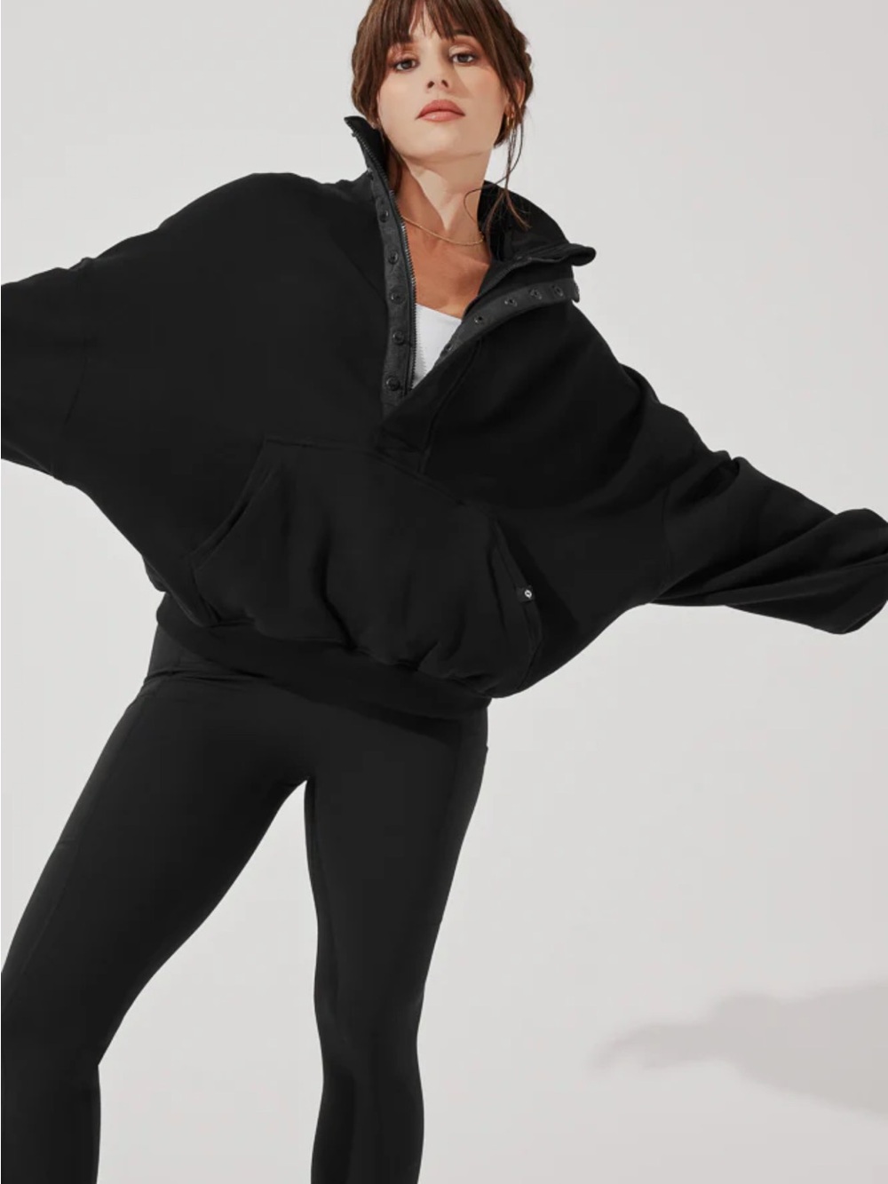 POPFLEX Black Oversized Half-Zip Pullover Sweatshirt - Picture 5 of 13